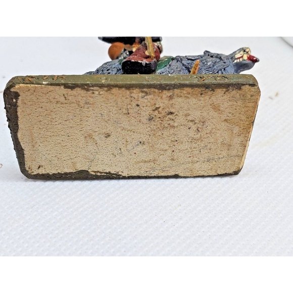 Ogre Warrior On Wolf W/ Flag Shield Miniature Figurine Statue On Stone Slab - Picture 6 of 10